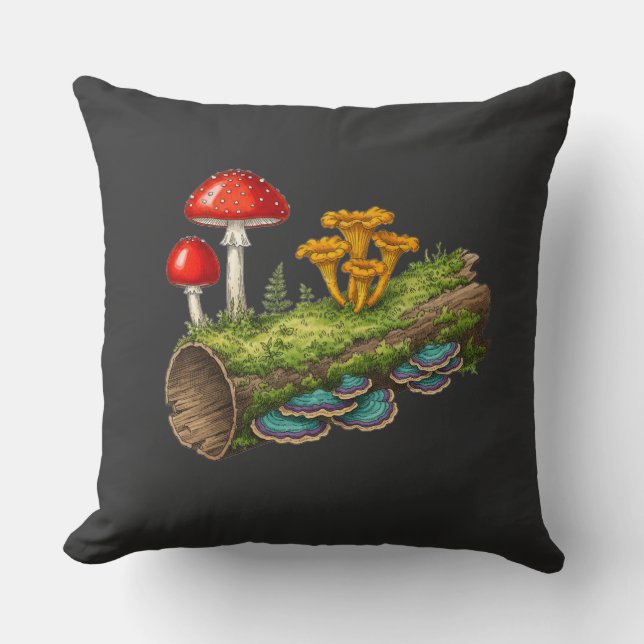  Mushroom Log Fantasy Fungi Illustration Kissen (Vorderseite)