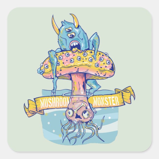 MUSHROOM MONSTER QUADRATISCHER AUFKLEBER (Vorderseite)