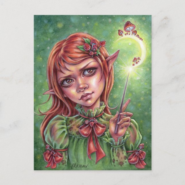 Mushroom Mood Postcard Elf Girl Fantasy Postkarte (Vorderseite)