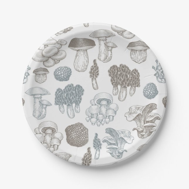 Mushroom-Muster Pappteller (Vorderseite)