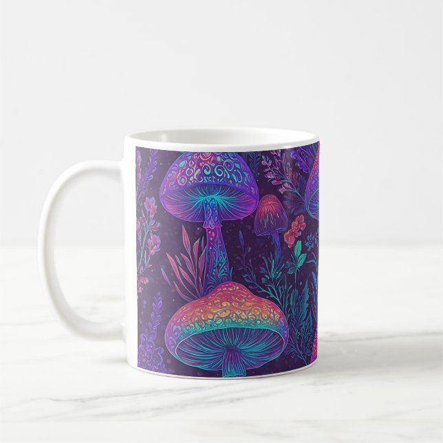 Mushroom Neon Forest Dreamscape Kaffeetasse (Links)