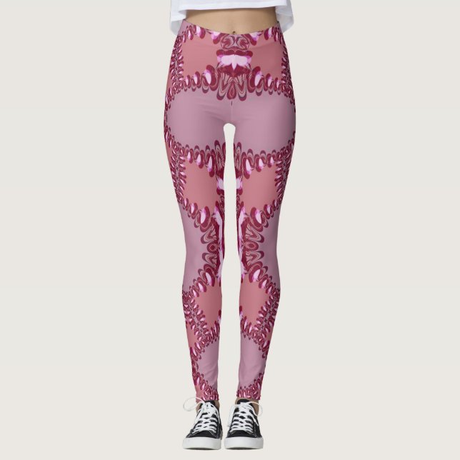 Mushroom Pink Liebe Fraktal Leinen Leggings, die P Leggings (Vorderseite)