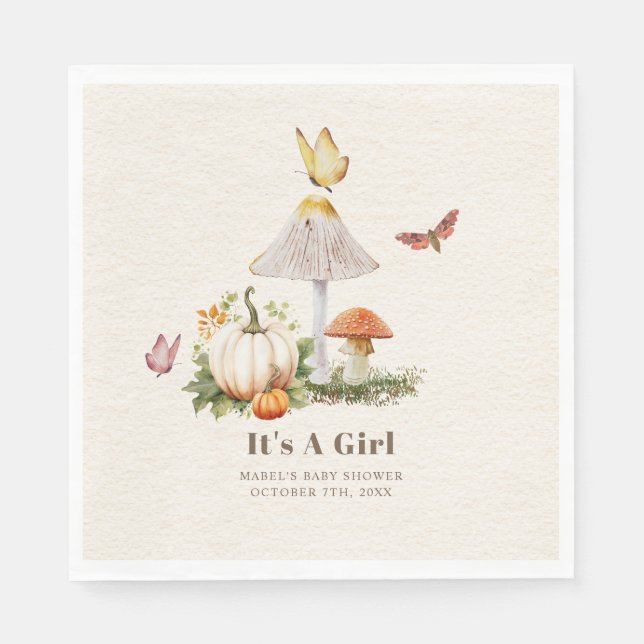 Mushroom Pumpkin Butterfly Woodland Babydusche Serviette (Vorderseite)