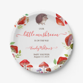 Mushroom Red Watercolor Forest Rustic Baby Dusche Pappteller