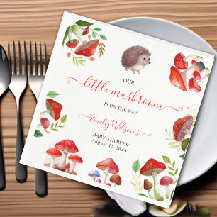 Mushroom Red Watercolor Forest Rustic Baby Dusche Serviette