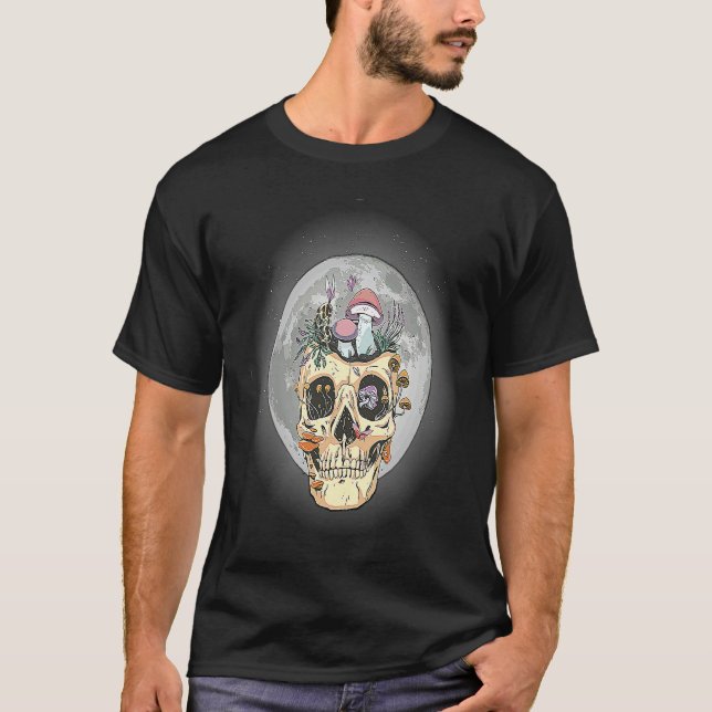 Mushroom Skull Moon Trippy T-Shirt (Vorderseite)