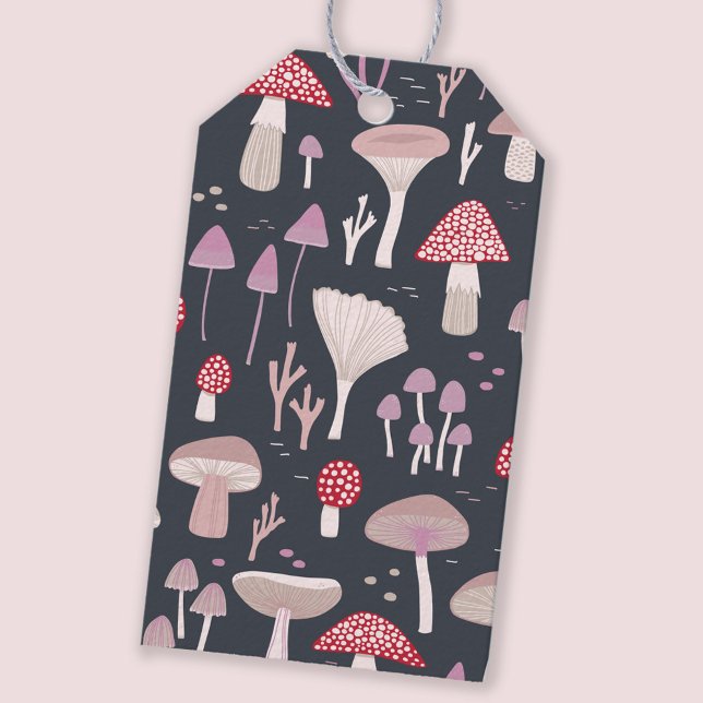 Mushroom Toadstool Fungi Geschenkanhänger (Mushroom, toadstool and fungi woodland pattern gift tags with blank space on the back for a message)
