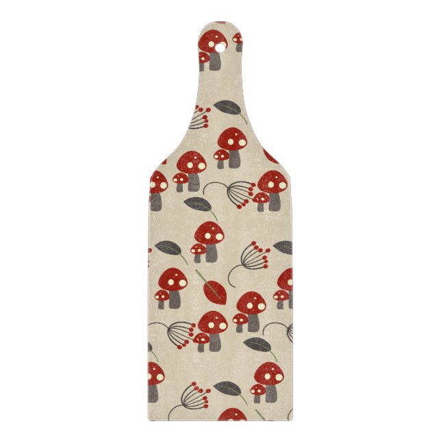 Mushroom und Blätter Retro-Muster Schneidebrett (Vorderseite)