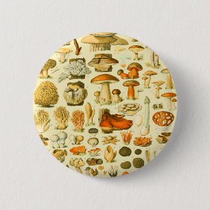 Mushroom Vintag Toadstool Antike Illustration Button