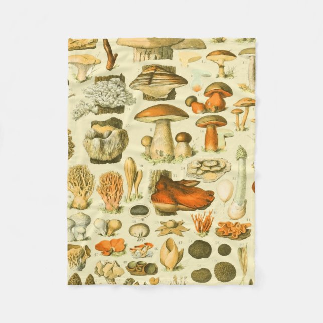 Mushroom Vintag Toadstool Antike Illustration Fleecedecke (Vorderseite)