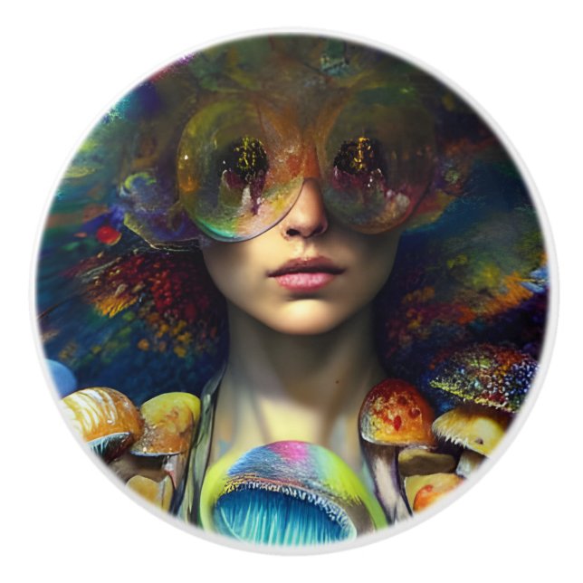 Mushroom Visions Trippy Retro farbenfroh Keramikknauf (Vorderseite)