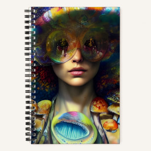 Mushroom Visions Trippy Retro Frau AI generiert Notizbuch
