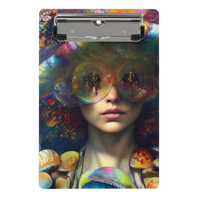 Mushroom Visions Trippy Retro Sytyle AI Art Mini Klemmbrett (Vorderseite)