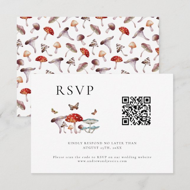 Mushroom Wedding QR Code RSVP Card Karte (Vorne/Hinten)