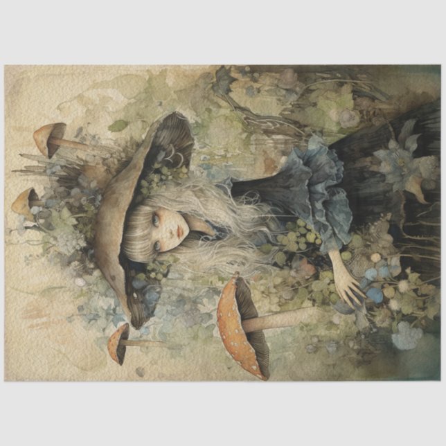 Mushroom Whimsical Fairy Spring Forest No1 Seidenpapier (Vorderseite)