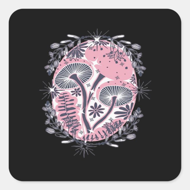 Mushroom Whimsigoth Art Design Classic Quadratischer Aufkleber (Vorderseite)