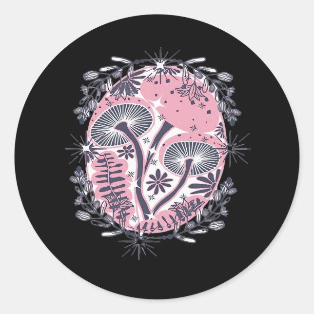 Mushroom Whimsigoth Art Design Classic Runder Aufkleber (Vorderseite)