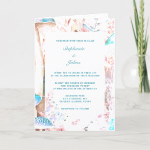 Mushroom Woodland Abstrakt Blue White Boho Wedding Einladung