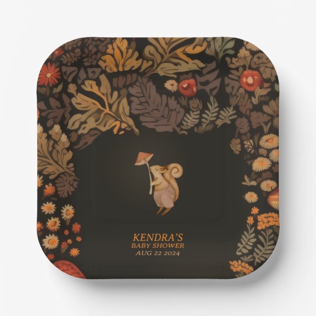 Mushroom Woodland Animal Baby Dusche Pappteller (Vorderseite)