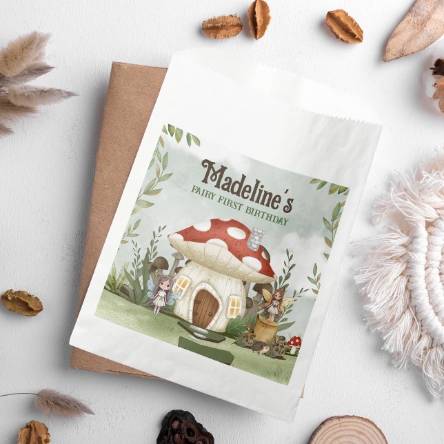 Mushroom Woodland Animals am ersten Geburtstag Geschenktütchen (Fairy First Favor Bags)