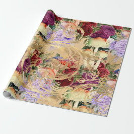 Mushroom Woodland Antique Gold Rose Marsala Lila Geschenkpapier