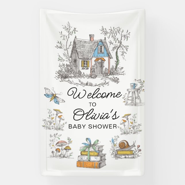 Mushroom Woodland Baby Shower Welcome  Banner (Vertikal)