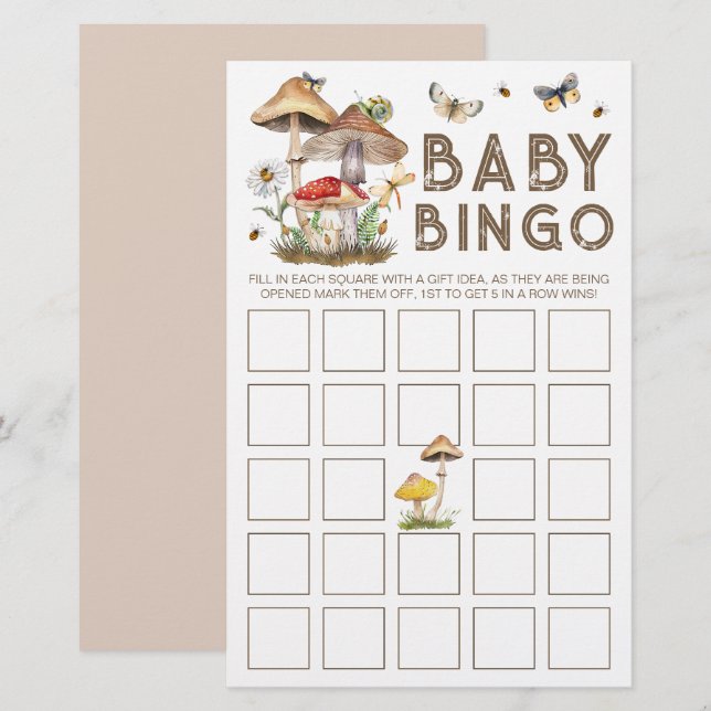 Mushroom Woodland Babydusche Bingokarte | whimsic (Vorne/Hinten)