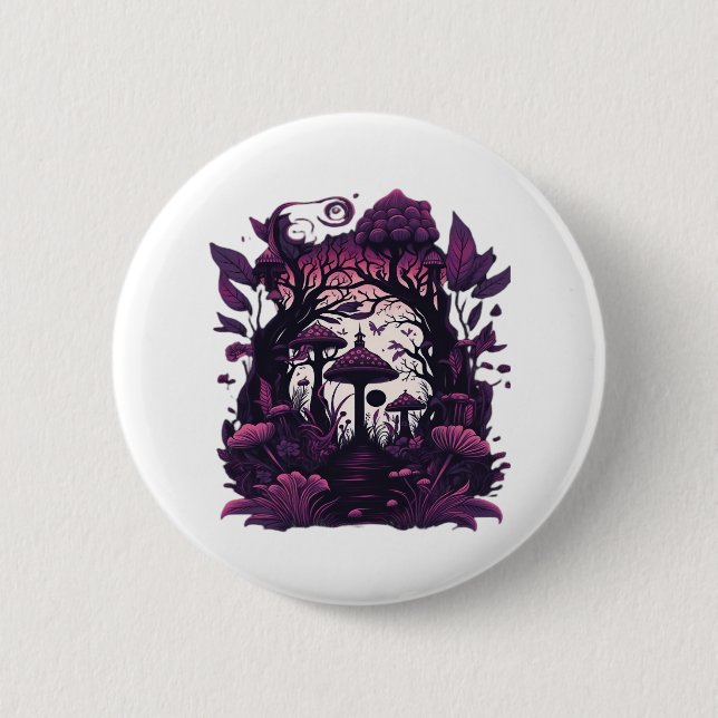 Mushroom Woods Whimsigoth Witchy Screenprint Desig Button (Vorderseite)