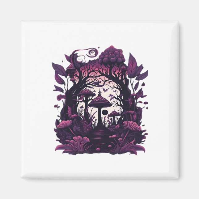 Mushroom Woods Whimsigoth Witchy Screenprint Desig Magnet (Vorne)