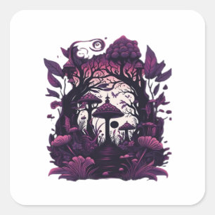 Mushroom Woods Whimsigoth Witchy Screenprint Desig Quadratischer Aufkleber
