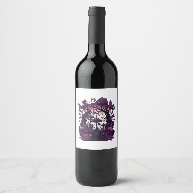 Mushroom Woods Whimsigoth Witchy Screenprint Desig Weinetikett (Vorderseite)