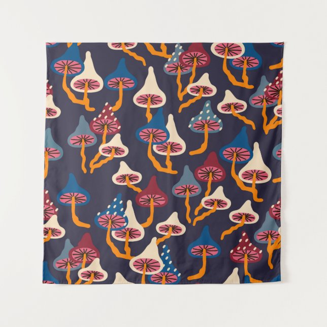 Mushrooms Illustration Fabric Wrapping Pattern Wandteppich (Vorderseite)