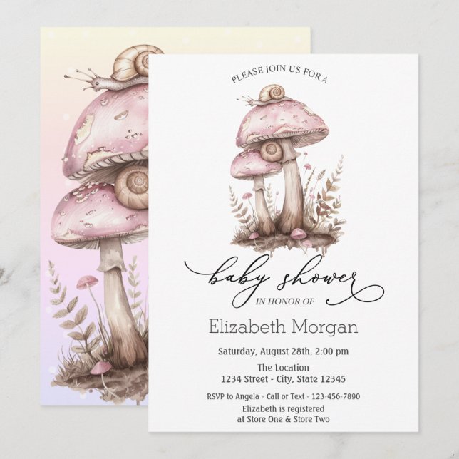 Mushrooms Snail Ombre Polka Dots Einladung (Vorne/Hinten)