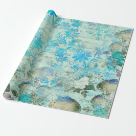 Mushrooms Woodland Pink Old Letter Aqua Blue Grung Geschenkpapier