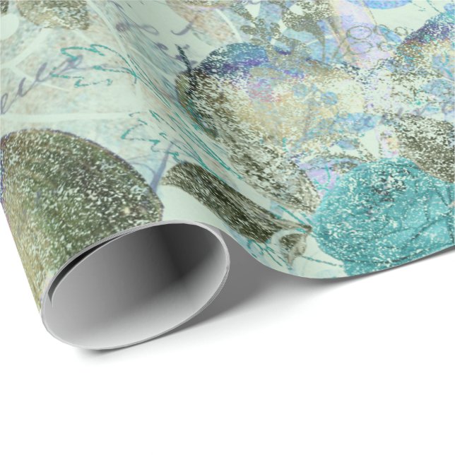 Mushrooms Woodland Pink Old Letter Aqua Blue Grung Geschenkpapier (Rolleneckpunkt)