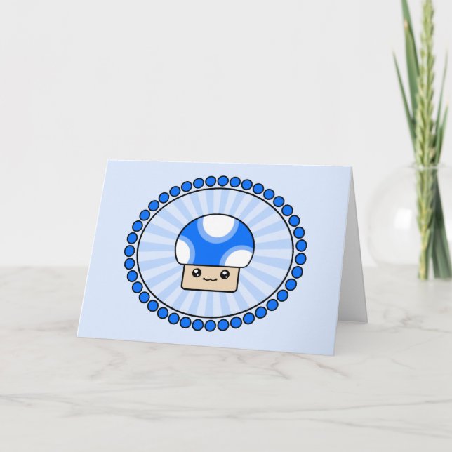 Mushy Puffs Blue Kawaii Mushroom Birthday Card Karte (Vorderseite)