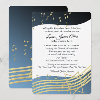 Music Bar Mitzvah Blue and Gold Einladung