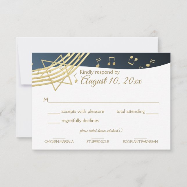 Music Bar Mitzvah Gold Response RSVP Karte (Vorderseite)