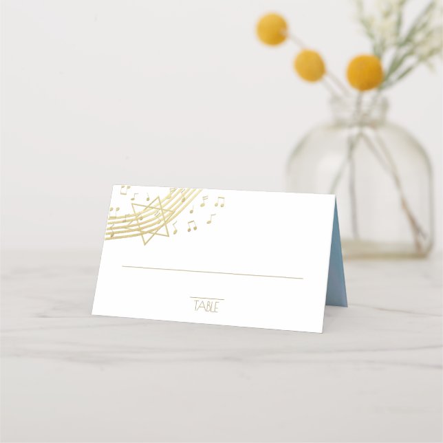 Music Bat Mitzvah Blue and Gold Sitzkarte Platzkarte (Vorderseite)