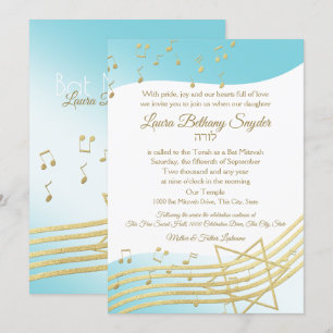 Music Bat Mitzvah Blue und Gold Einladung