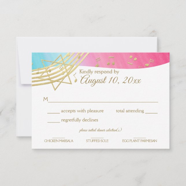 Music Bat Mitzvah Gold Response RSVP Karte (Vorderseite)