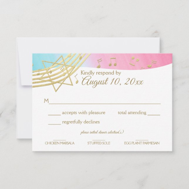 Music Bat Mitzvah Gold Response RSVP Karte (Vorderseite)