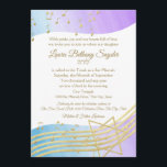 Music Bat Mitzvah Wasserfarbe und Gold2 Einladung<br><div class="desc">Schattierungen jugendlicher Purpur und blaues Aquarelldesign mit goldenen Musiknoten und Star of David,  Bat Mitzvah Einweihung. Personalisieren Sie Text wie gewünscht.</div>