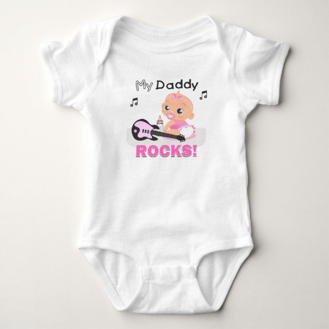 Music Bodysuit My Daddy Rocks Pink Gitarre Säuglin Baby Strampler (Vorderseite)