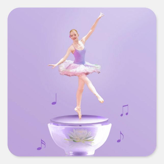 Music Box Ballerina individuell anpassbar Quadratischer Aufkleber (Vorderseite)
