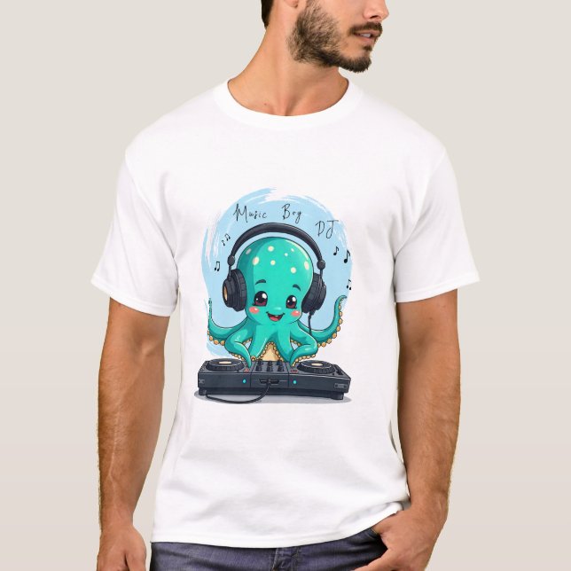 Music Boy, Happy Octopus DJ T - Shirt, Party T-Shirt (Vorderseite)