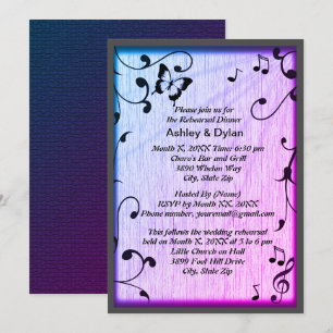 Music Butterfly Blätter Blue & Lila Wood Wedding Einladung