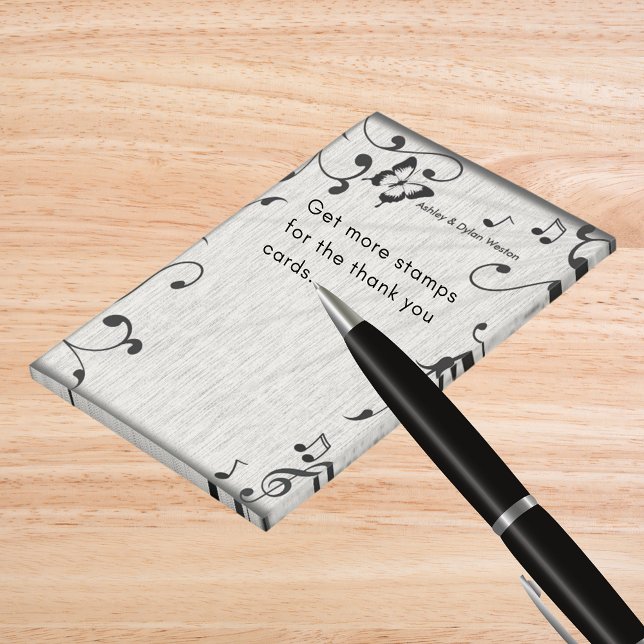 Music Butterfly Blätter Grau & Black Wood Wedding Post-it Klebezettel (Music Butterfly Leaves Gray & Black Wood Wedding Post-it Notes)