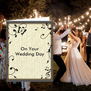 Music Butterfly Blätter Yellow Wood Grain Wedding Karte