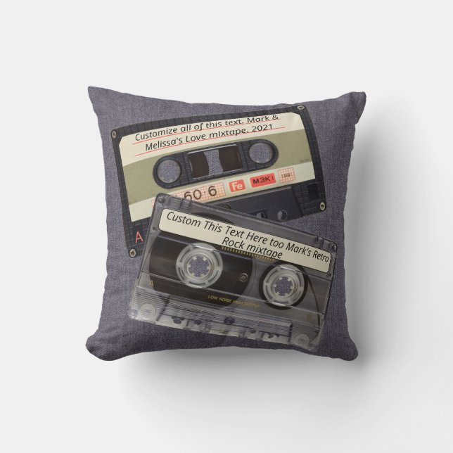 Music Cassette Mixtape Retro Dark Denim Blue Jeans Kissen (Vorderseite)